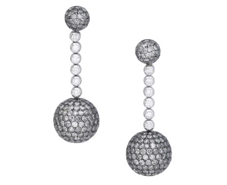 A pair of diamond ‘Boule’ earrings by De Grisogono, the bombé surmounts each pavé-set with brilliant-cut diamonds of silver t