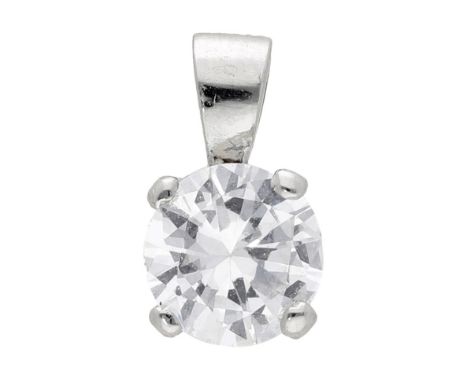 A diamond pendant, set with a brilliant-cut diamond, weighing 0.80 carat, in a four-claw setting, length 10mm.       £500-£70