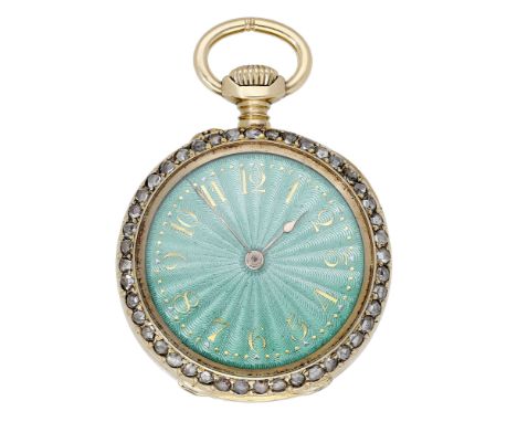 Le Roy & Fils. A lady’s gold, enamel and diamond-set keyless watch, circa 1890. Movement: lever escapement. Dial: transparent