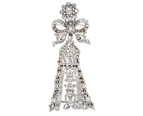 An 18th - 19th century diamond jewel, set throughout with rose-cut diamonds, the sculptural bow surmount beneath a diamond cl