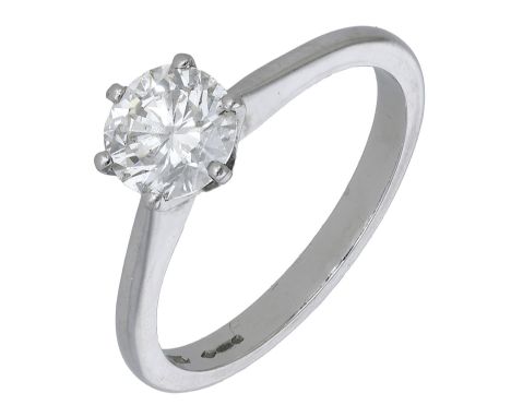 A diamond single stone ring, the brilliant-cut diamond to a plain polished band, mounted in platinum, Birmingham hallmark, di