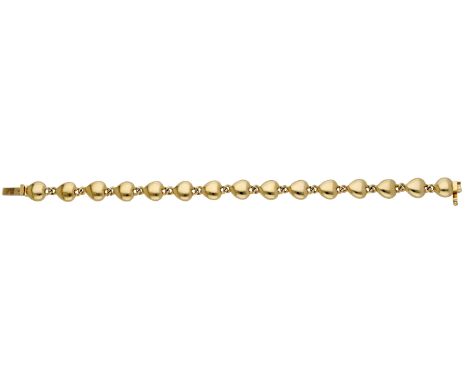 A fancy-link bracelet, designed as a continuous series of polished hearts, stamped ‘750’, length 19cm. £600-£800  ---  Condit