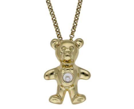 A ‘Happy Diamonds’ pendant and chain by Chopard, the 18ct gold teddy bear with glazed compartment revealing a ‘floating’ diam