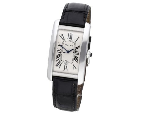 Cartier. A white gold automatic rectangular wristwatch with date, Ref. 1741, Tank Américaine, circa 2004. Movement: cal. 200,