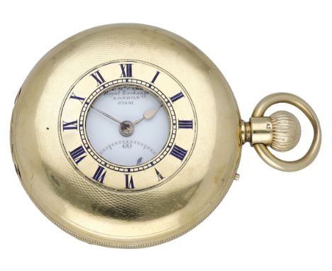 James McCabe, London. A gold half-hunting cased keyless watch, No. 07691, 1873. Movement: gilded three quarter plate, lever e