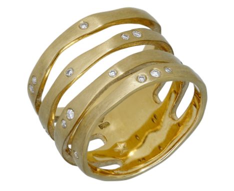 A diamond ring by H. Stern, the openwork ring with a satin finish and interspersed with brilliant-cut diamond highlights, mak