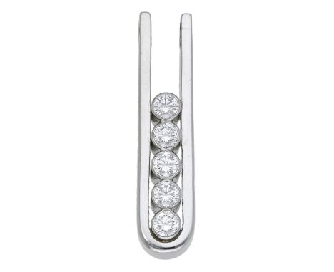 A diamond line pendant, the elongated pendant tension-set with a series of brilliant-cut diamond collets, incorporated pendan