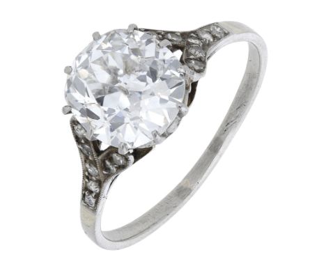 A late 19th century diamond single stone ring, the old brilliant-cut, weighing 2.72 carats, diamond claw-set to a plain polis