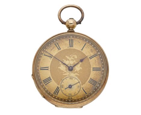 Swiss. A gold open-faced watch, circa 1860. Movement: cylinder escapement. Dial: gilt, Roman numerals, engine-turned chapter 