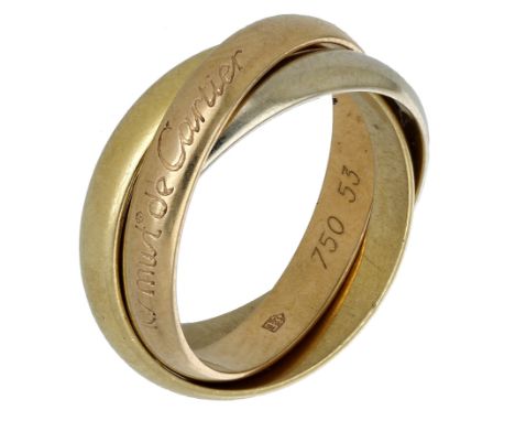 A ‘Les Must de Cartier’ Trinity ring by Cartier, of tricolour design, signed to exterior, stamped ‘750’, numbered ‘55’, ring 