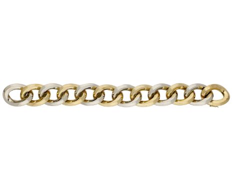 A fancy-link bracelet by Pomellato, of bicoloured curb-link design, signed ‘Pomellato’, Italian assay mark, stamped ‘750’, le