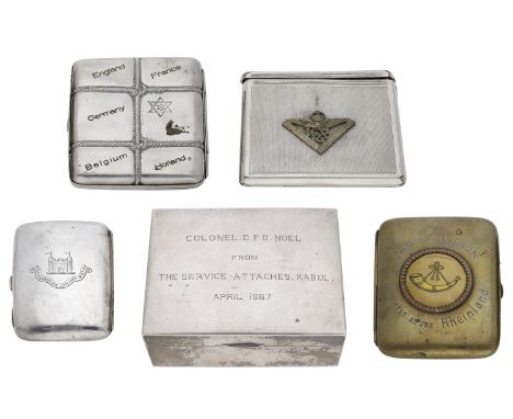 Of Military interest: a small collection, comprising a silver presentation cigarette box engraved ‘COLONEL D.F.D. NOEL | FROM