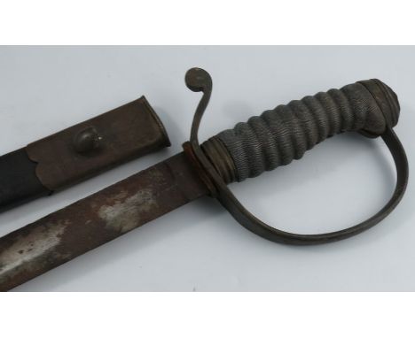 A sword, with shagreen covered handle and leather covered scabbard, length 30ins, together with a French bayonet and scabbard