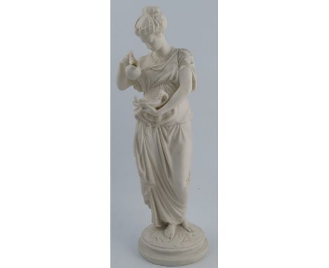 A 19th century parian figure, of a girl holding an oil lamp and a jug, in the Classical style, height 18.75insCondition Repor