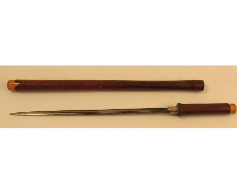 A First World War sword swagger stick, with leather covered outer case, overall length 19.25ins, once owned by B W Major 1926