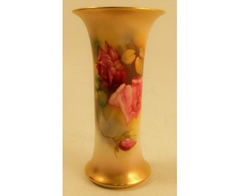 A Royal Worcester spill vase, decorated with roses by Hunt, shape number G923, circa 1929, height 6insCondition Report:  Good