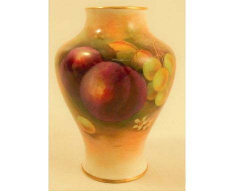 A Royal Worcester vase, decorated half round with fruit by Shuck, shape number 2491, circa 1940, height 4insCondition Report: