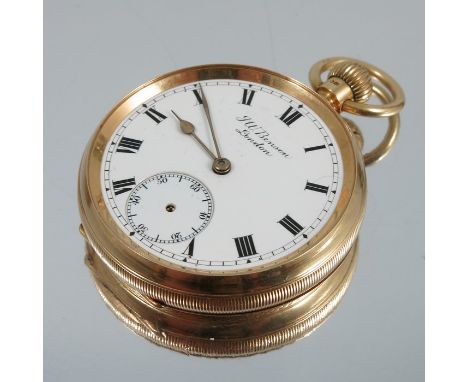An 18 carat gold pocket watch, by J W Benson of London, missing glass, the subsidiary dial missing hands, gross weight 90g, t