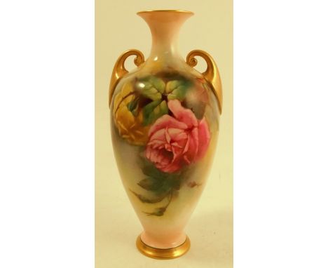 A Royal Worcester vase, decorated with roses, indistinctly signed, circa 1906, height 7.75insCondition Report:  OK