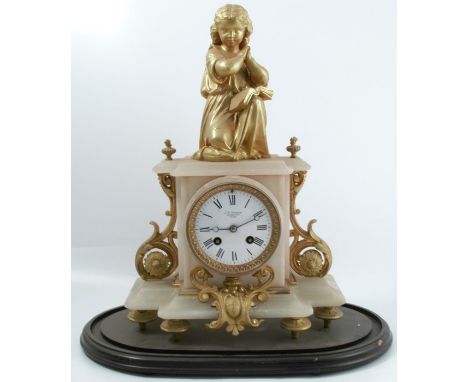 A 19th century J W Benson mantel clock, in white marble and gilt metal, the striking movement with white enamel dial and Roma