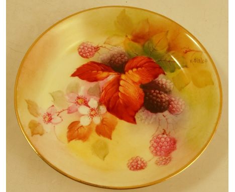 A Royal Worcester pin dish, decorated with blackberries and autumn leaves by Blake, circa 1935, diameter 4.5ins, together wit