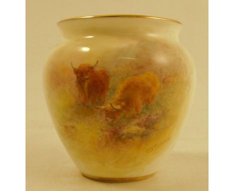 A Royal Worcester vase, decorated with Highland cattle by Stinton, shape number 2491, height 2.75insCondition Report:  Good c