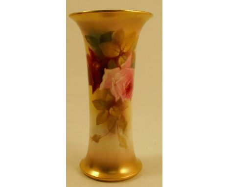 A Royal Worcester spill vase, decorated with roses by Blake, circa 1918, shape number G923, height 7.5insCondition Report:  G