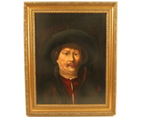 David Tassell, oil on board, a portrait of Rembrandt after the original self portrait, 17.5ins x 13.5ins