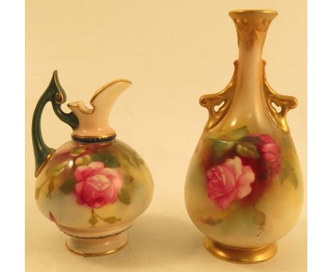 A Royal Worcester miniature two handled vase, decorated with roses, shape number H288, circa 1912, height 4.75ins, together w
