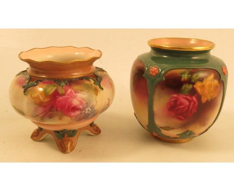 A Royal Worcester quarter lobed panelled miniature jardiniere, decorated with roses, circa 1905, height 3.25ins, together wit