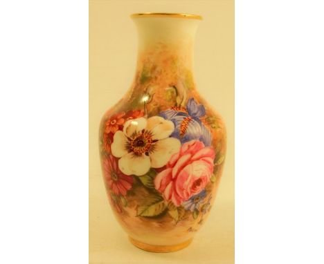 A Royal Worcester vase, decorated with flowers by Freeman, circa 1949, shape number 491, height 4.5insCondition Report:  ok