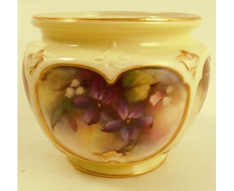A Royal Worcester miniature cache pot, with four panels decorated with violets, circa 1906, height 3.25insCondition Report:  