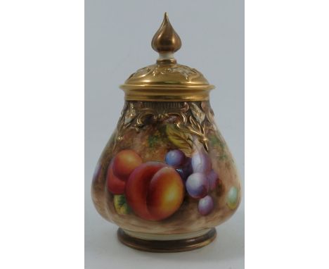A Royal Worcester covered quarter lobed vase, decorated half round with hand painted fruit, possibly by Roberts, shape h291, 