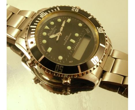 Philip Persio, a gentleman's quartz bracelet watch, having duo analogue and digital display, black dial with luminous baton a