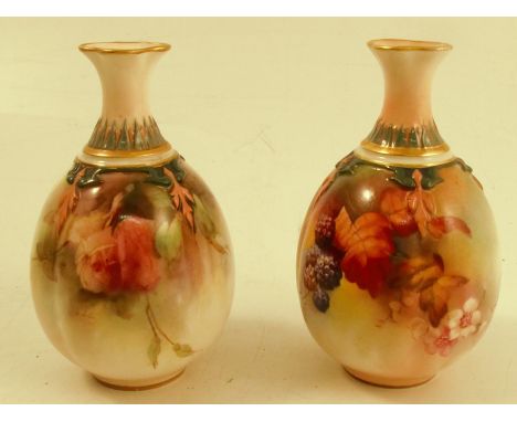 A Hadleys Worcester vase, together with a similar Royal Worcester vase, circa 1917, one decorated with roses and the other wi
