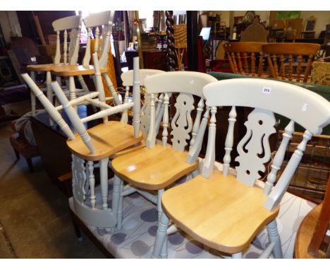 A MODERN PINE KITCHEN TABLE AND SIX KITCHEN CHAIRS