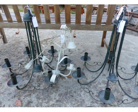 THREE WROUGHT IRON LIGHT FITTINGS