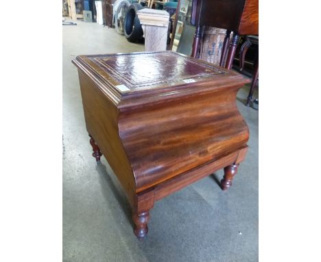 A VICTORIAN STEP COMMODE WITH LEATHER INSET TOP.