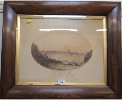 19th century A view of St Andrews from the Maidens Rock Lithograph 33cm x 44cm In a rosewood frame with gilt slip 50cm x 61.5