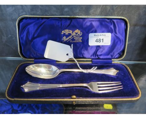 A cased silver spoon and fork Christening set, London 1904