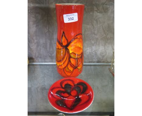 A Poole Pottery vintage 1970s Delphis vase 23cm high decorated by Julia Wills, together with a small dish 13cm high