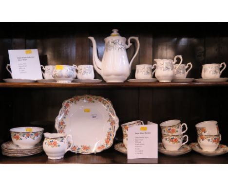 A Royal Albert floral design tea service 21 pieces, and a Royal Albert Silver Maple pattern coffee service, 15 pieces, as fou