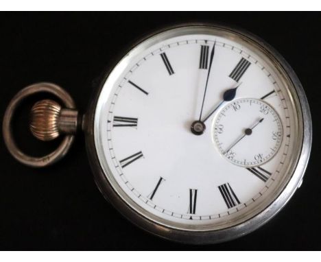 Gents Silver Pocket Watch, White Enamel Dial, Roman Numerals, Subsidiary Seconds Dial, Case Fully Hallmarked For Birmingham A