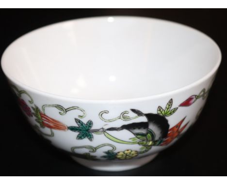 Chinese Republic Porcelain Bowl, decorated To The Body With Butterflies Amongst Flowers, Red Seal Mark To Base, Diameter 4.5 