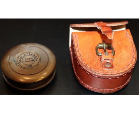 Stanley London Brass Cased Pocket Compass 1885 In Leather Case 