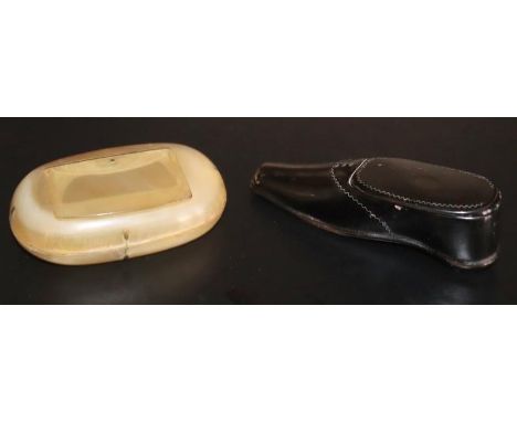 Novelty Victorian Papier Mache Snuff Box, Realistically Modelled  In The Form Of A Patent Shoe, Length 82mm, Together With A 