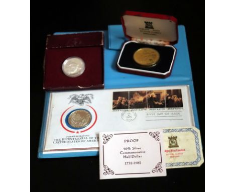 3 Boxed American Commemorative Coins Comprising Gold On Sterling Silver Pobjoy Mint Ltd Edition (2500) Medallion John F Kenne