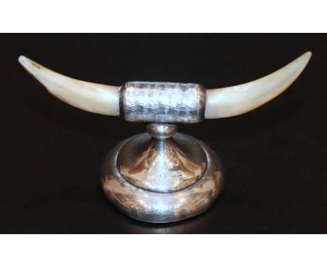 Silver And Mother Of Pearl Cow Horn Ring Holder, Fully Hallmarked (Rubbed), Width 95mm 
