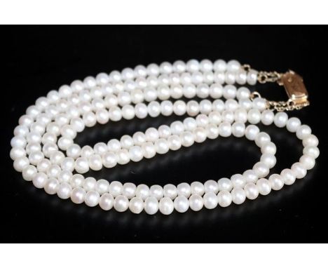 Double Strand Pearl Necklace With 9ct Gold Clasp, 6mm Pearls, Length 16 Inches 