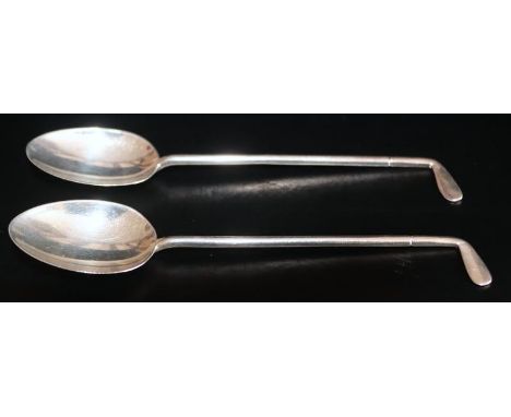 Pair Of Novelty Silver Teaspoons With Golf Club Finials, Fully Hallmarked For Sheffield, Makers Mark For Walker &amp; Hall, L